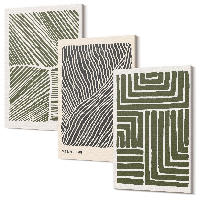 Set tablouri canvas triptic Modele de linii și forme în nuanțe de verde
