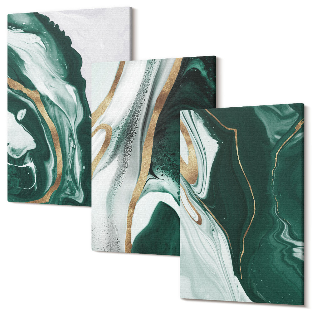 Set tablouri canvas triptic Modele de vopsea abstracte în verde și alb
