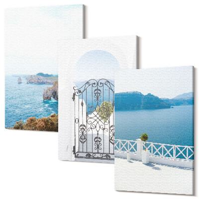 Tablou canvas set triptic Vedere la mare cu arhitectură grecească