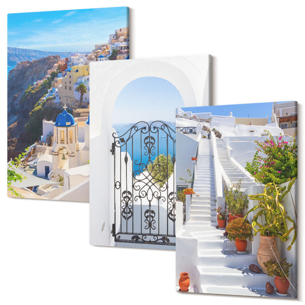 Tablou canvas set triptic Vederi ale arhitecturii grecești din Santorini din Oia