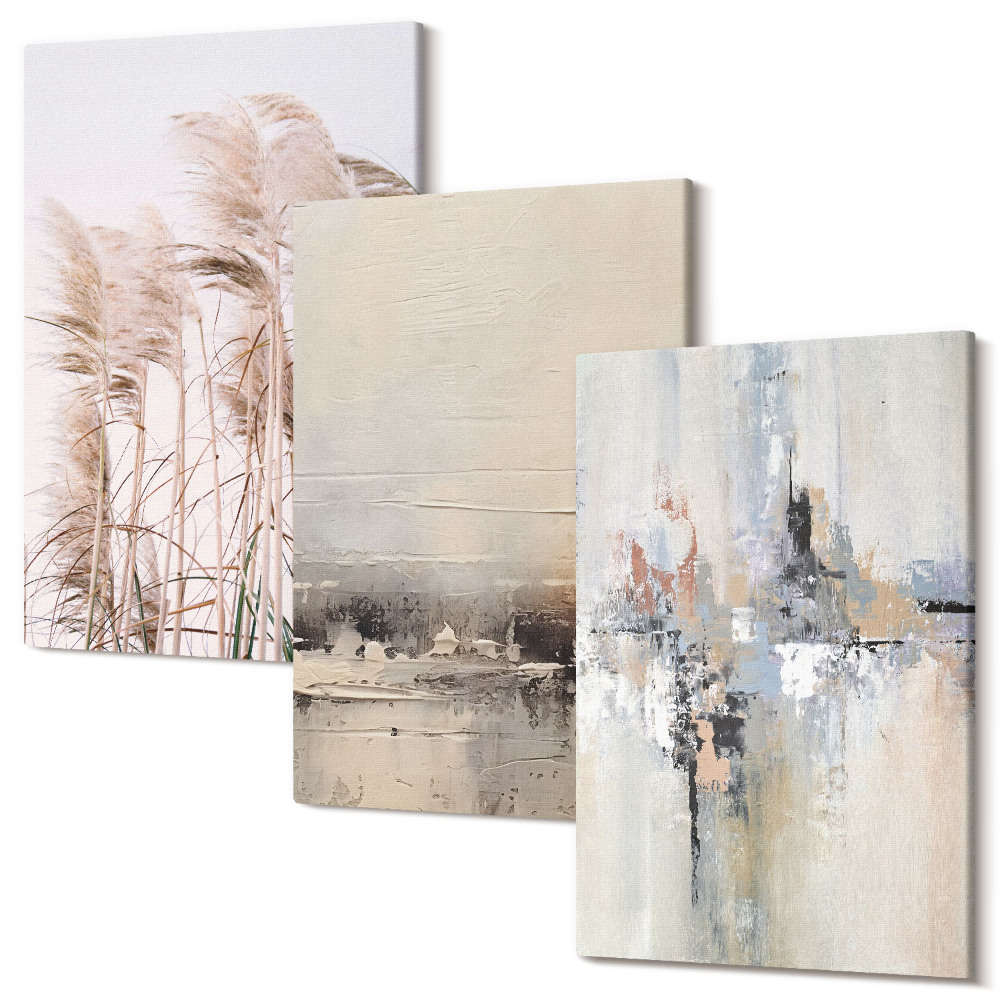 Tablou 3 piese Vegetație naturală, modele abstracte în culori discrete