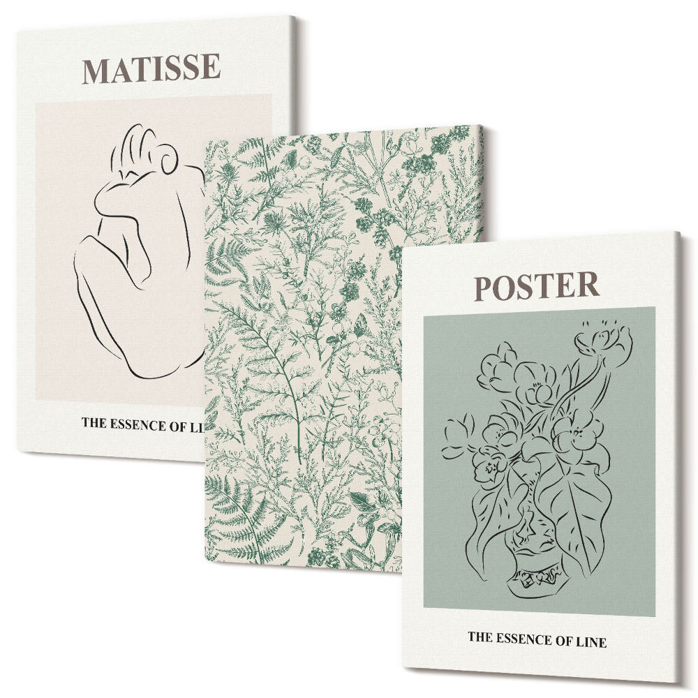 Tablou 3 piese Linii și modele de plante într-un stil minimalist