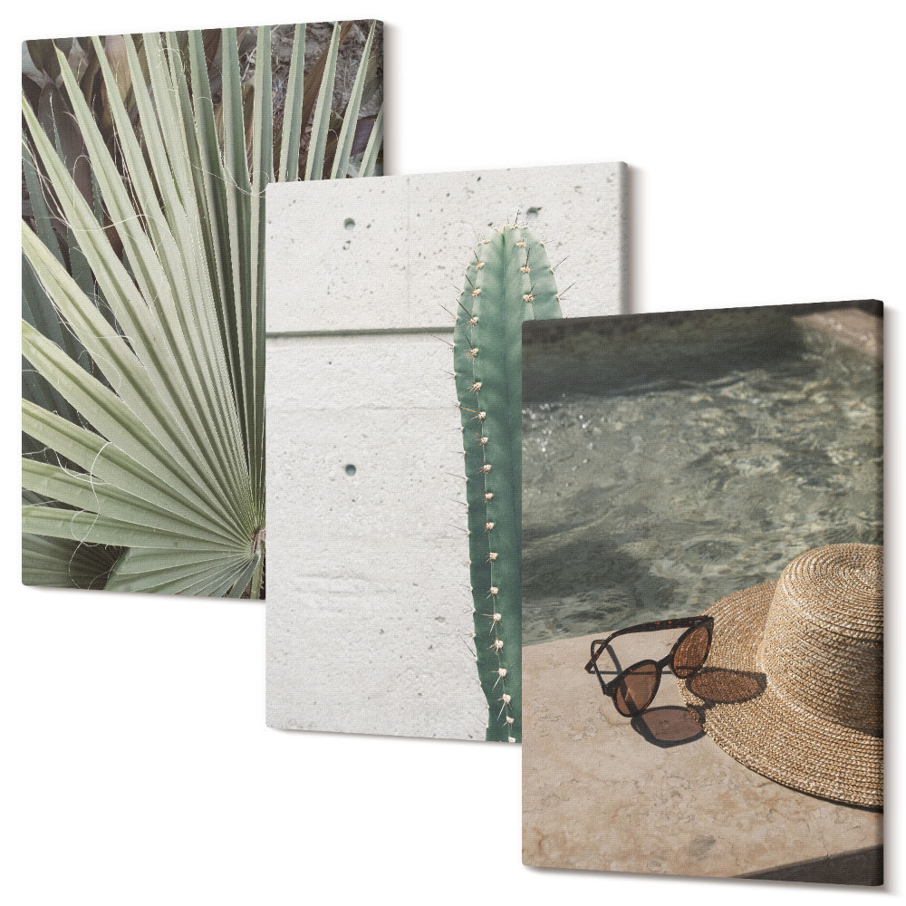 Tablou canvas set triptic Plante tropicale și accesorii de vacanță pe malul apei