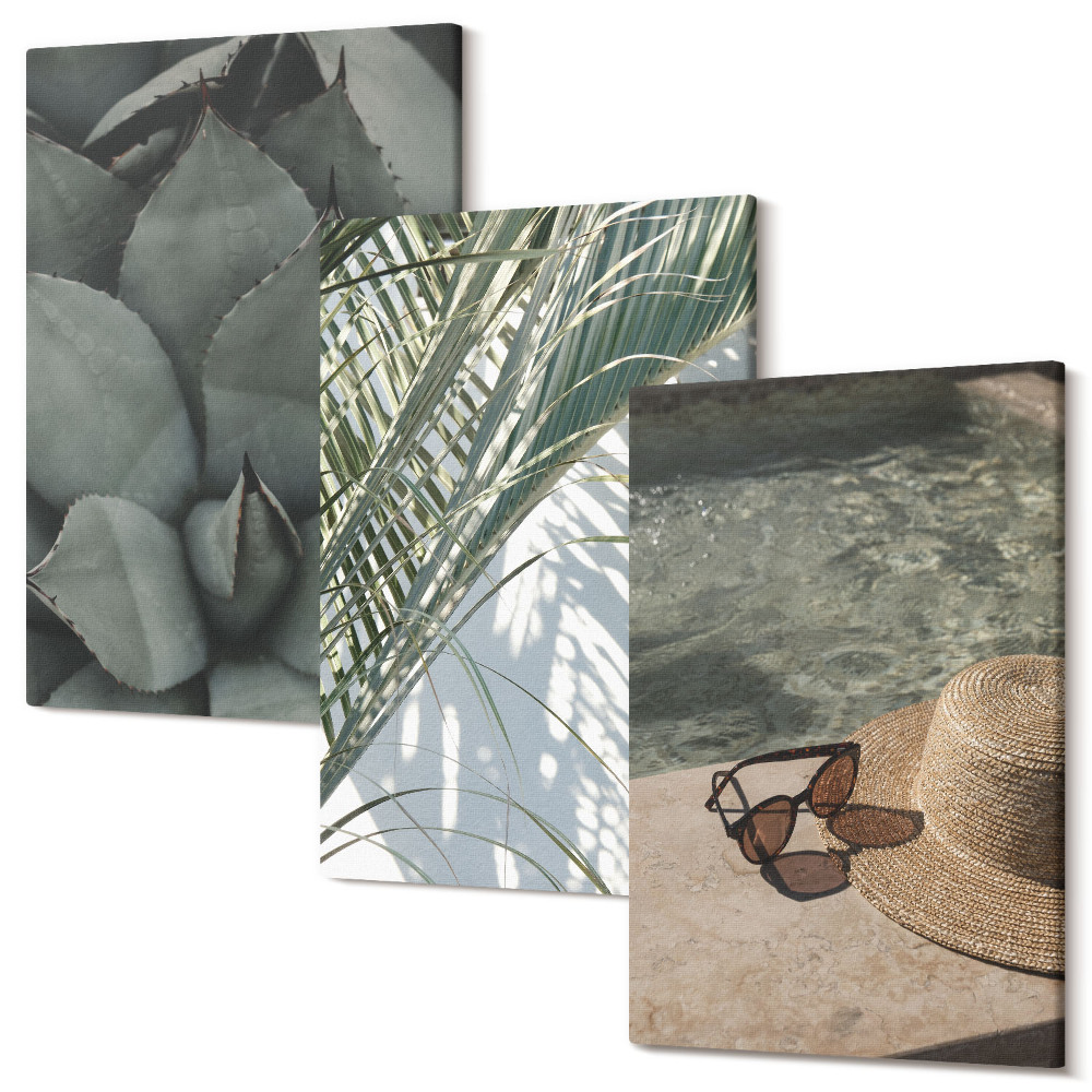 Tablou canvas set triptic Plante tropicale și accente de vacanță de vară