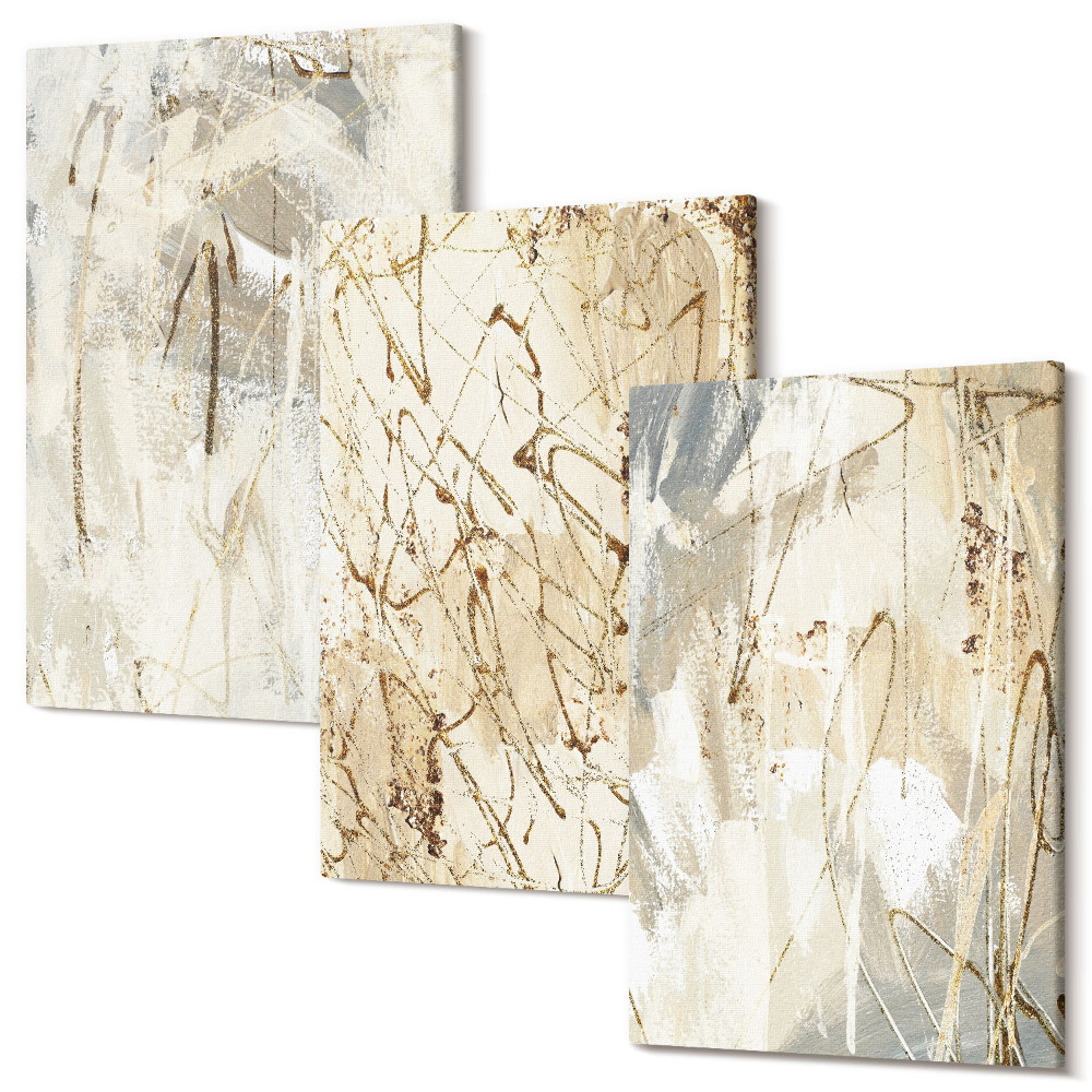 Tablou 3 piese Modele abstracte în nuanțe de bej și gri