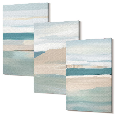Tablou 3 piese Peisaje abstracte în nuanțe de albastru și bej