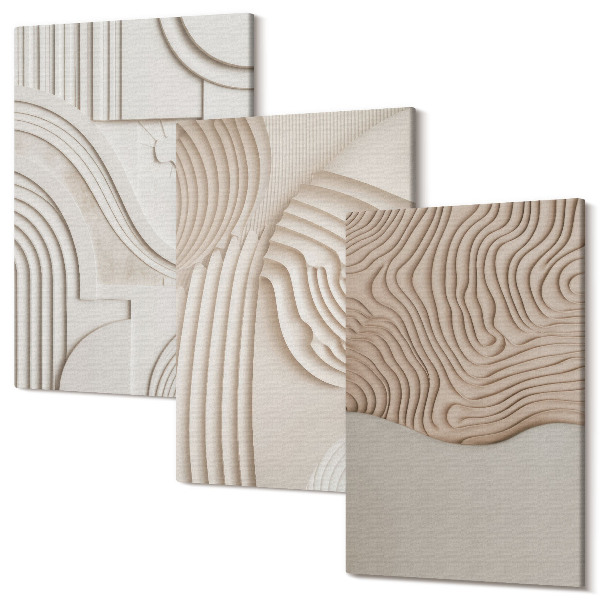 Set tablouri canvas triptic Modele abstracte în nuanțe de bej și alb