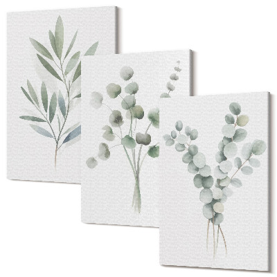 Set tablouri canvas triptic Modele de plante în nuanțe de verde și gri