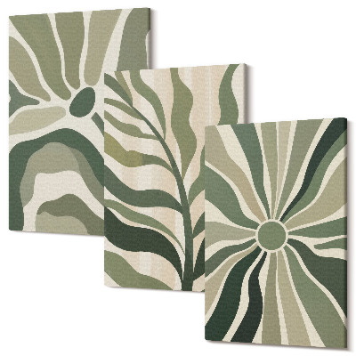 Tablou canvas set triptic Modele de plante în nuanțe de verde și bej