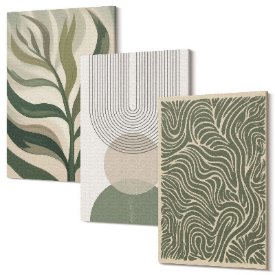 Tablou canvas set triptic Frunze și forme geometrice abstracte