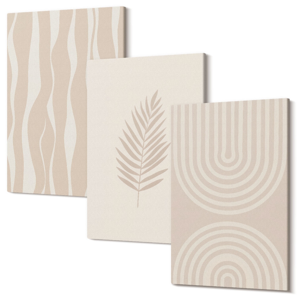 Tablou 3 piese Modele în nuanțe de bej cu motive vegetale