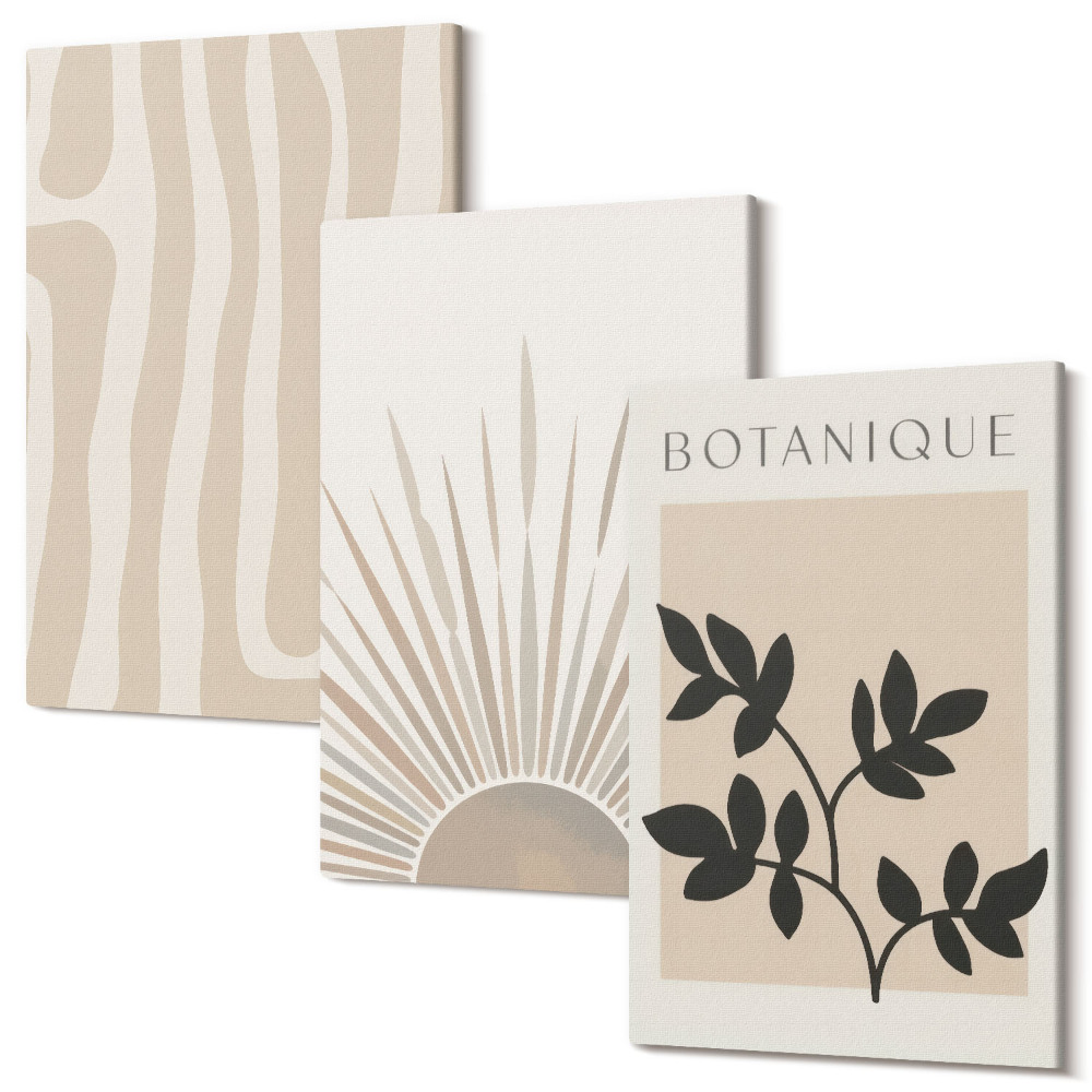 Set tablouri canvas triptic Modele abstracte cu accente florale în tonuri neutre