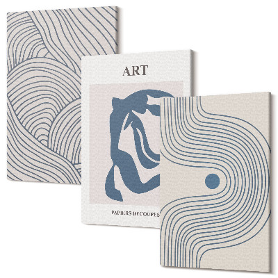 Tablou 3 piese Modele abstracte de linii și forme în nuanțe de albastru