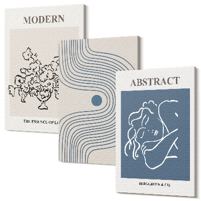 Set tablouri canvas triptic Afișe cu linii de flori și forme abstracte
