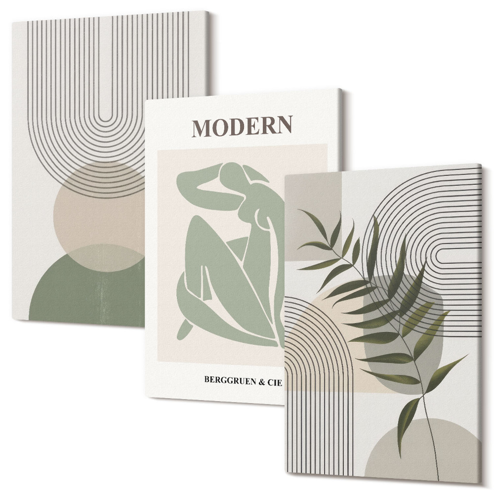 Set tablouri canvas triptic Grafică elegantă cu forme și plante abstracte