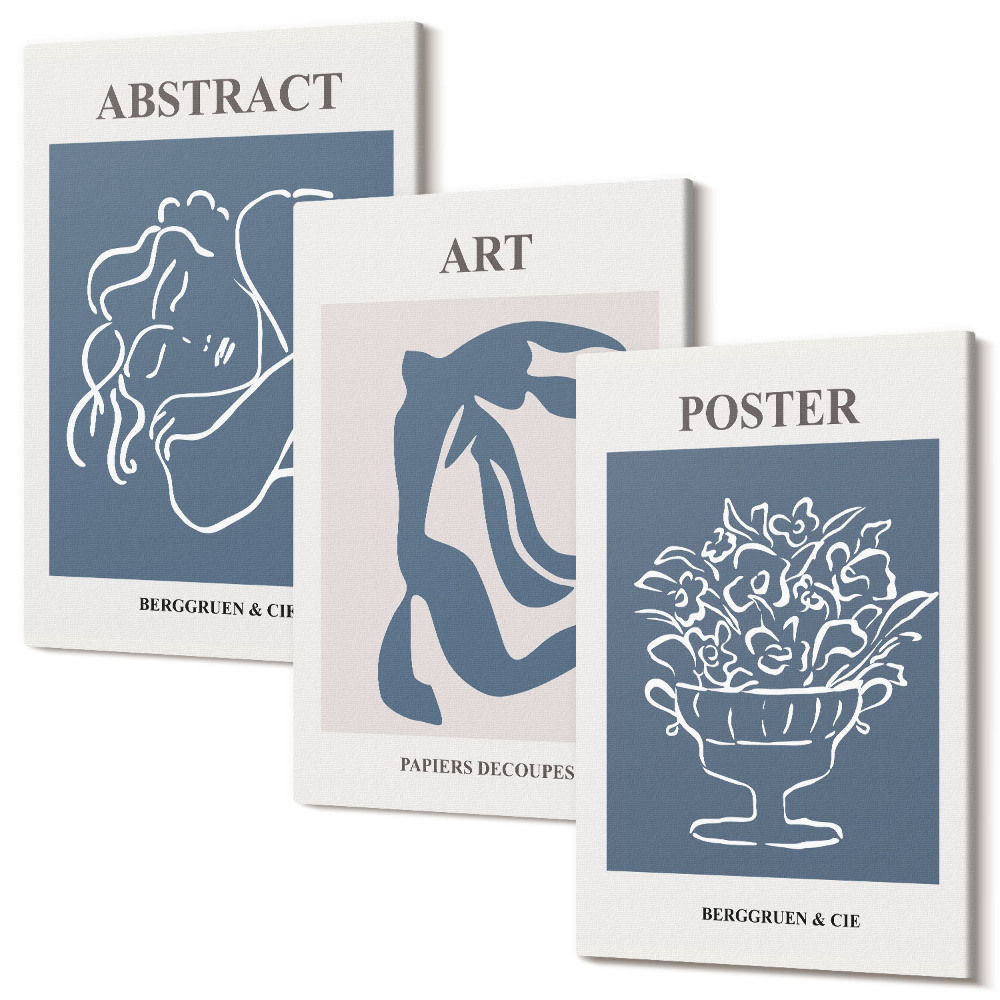 Tablou 3 piese Modelele abstracte elegante ale lui Matisse, cu figuri și flori