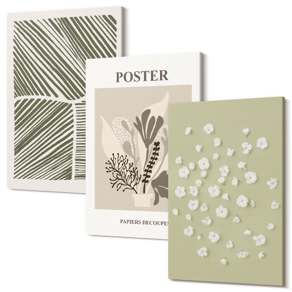 Tablou canvas set triptic Motive vegetale în culori și modele discrete