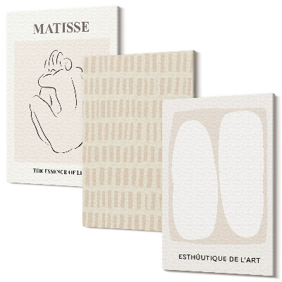 Tablou canvas set triptic Linii și forme în nuanțe de bej și alb