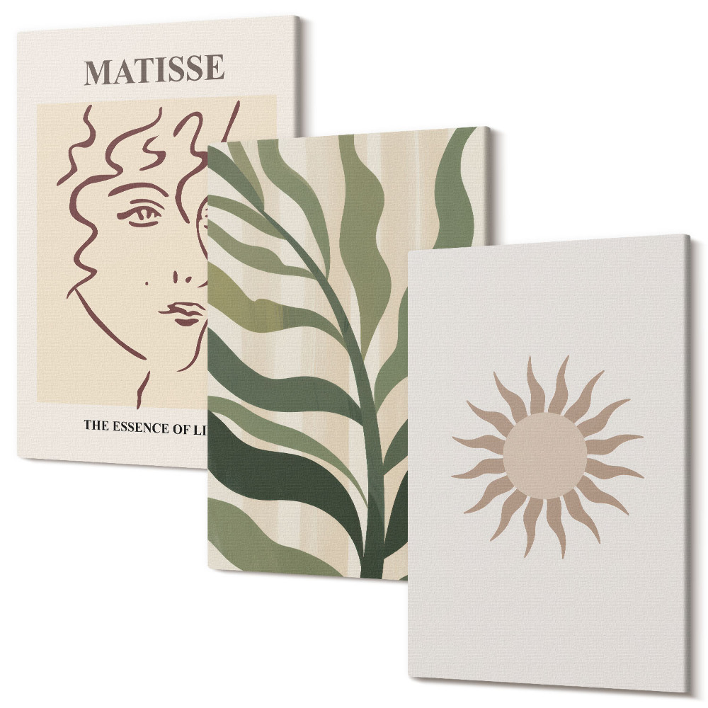 Tablou canvas set triptic Modele și linii abstracte de plante în culori dezactivate