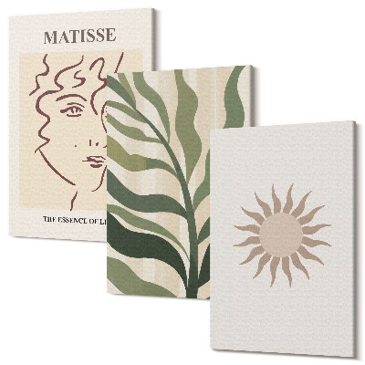 Tablou canvas set triptic Modele și linii abstracte de plante în culori dezactivate