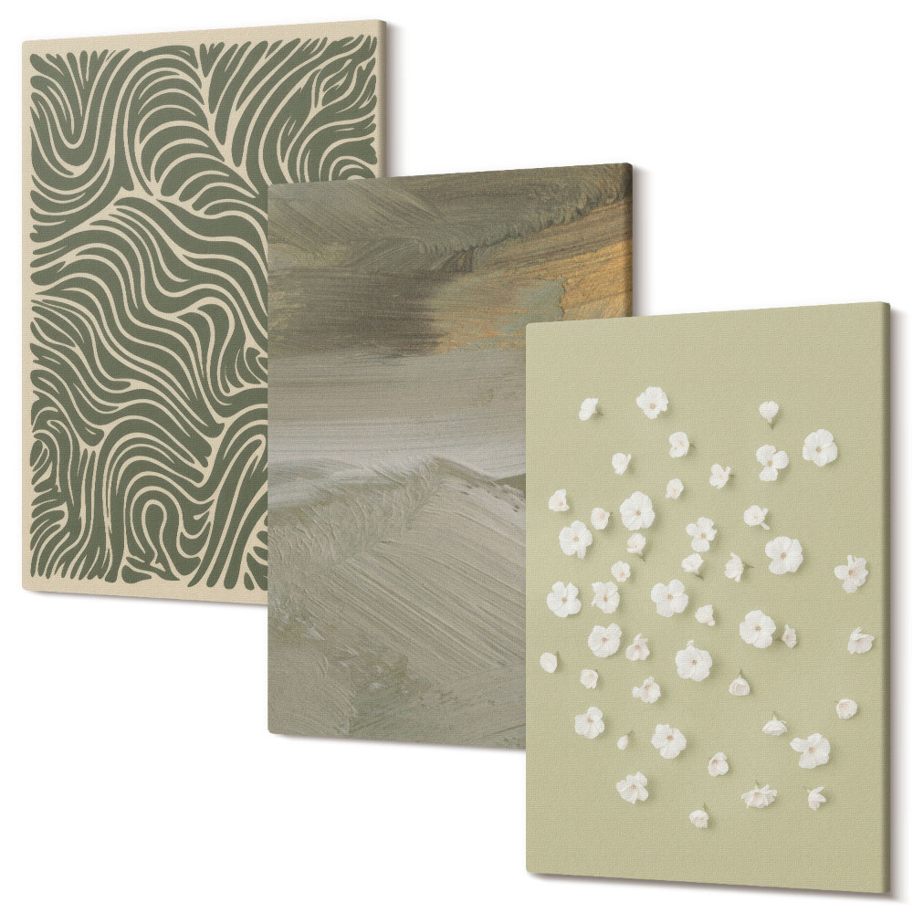 Set tablouri canvas triptic Modele ondulate și abstracte cu flori boho