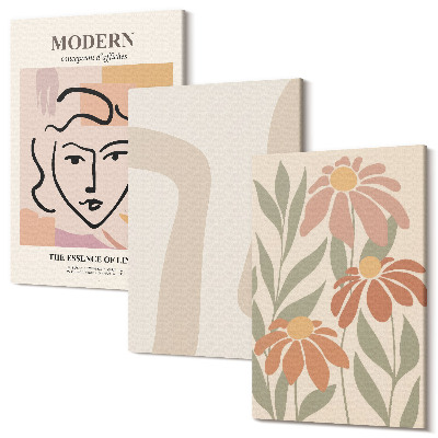 Tablou 3 piese Femeie într-un stil modern cu modele abstracte