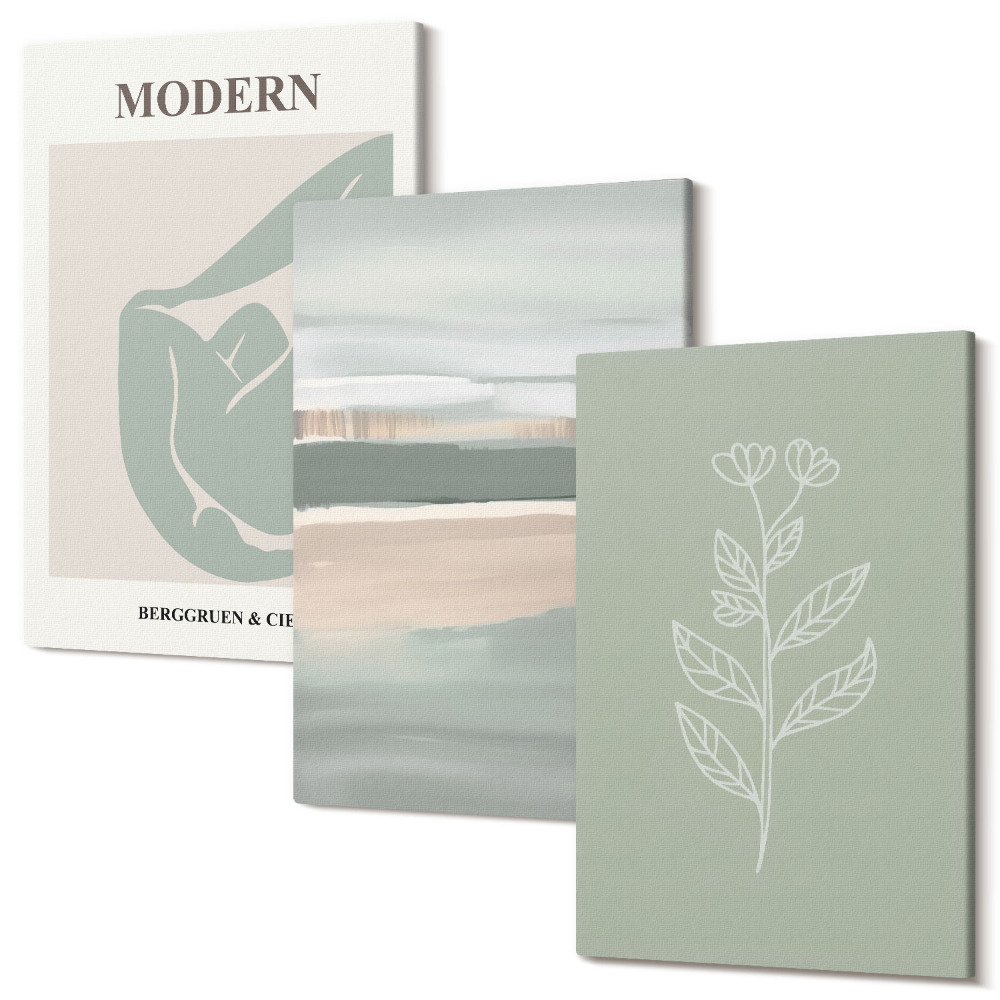 Set tablouri canvas triptic Forme abstracte în nuanțe pastelate cu plante