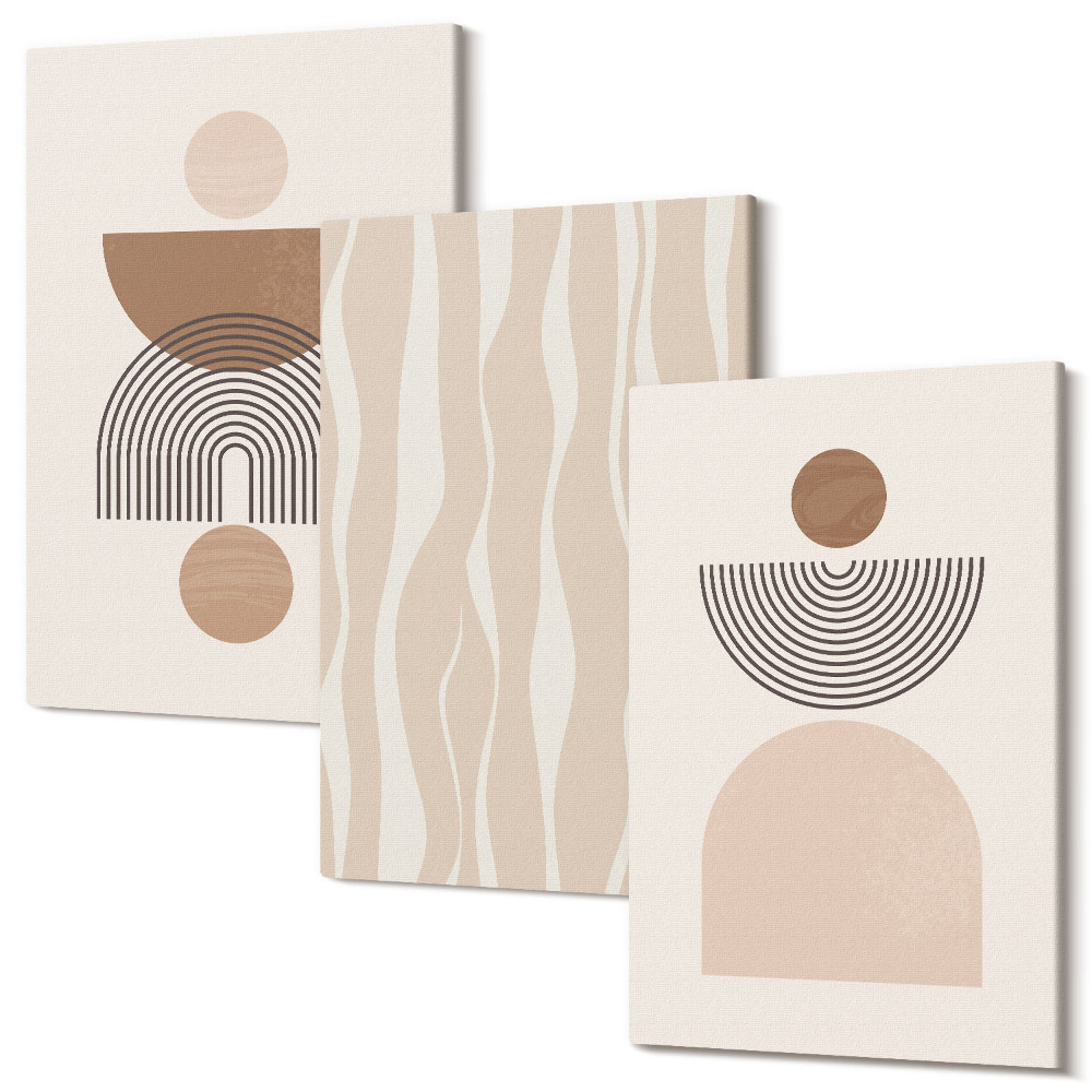 Set tablouri canvas triptic Forme abstracte în nuanțe de maro și bej