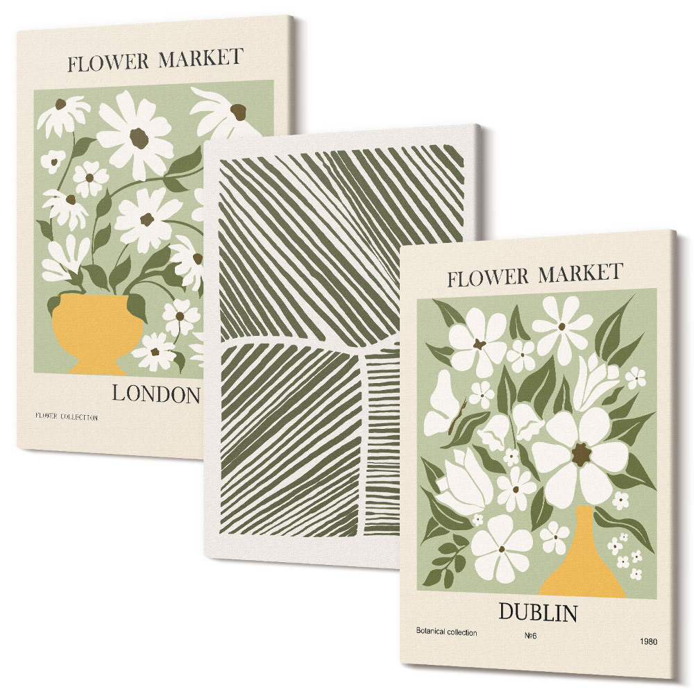 Tablou 3 piese Modele florale Londra și Dublin linii abstracte