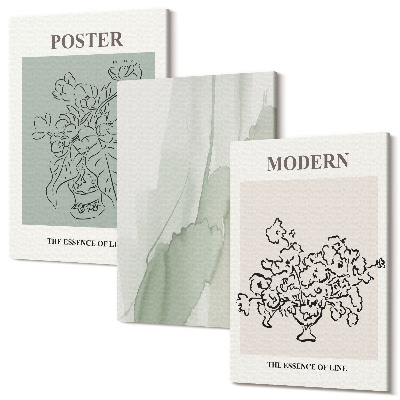 Tablou 3 piese Flori într-o vază într-un stil modern și minimalist