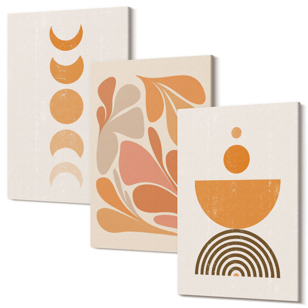 Set tablouri canvas triptic Forme abstracte în nuanțe de portocaliu