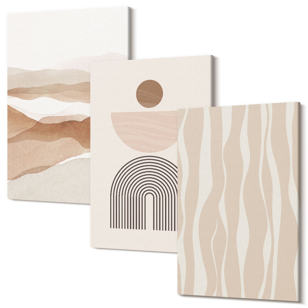 Tablou canvas set triptic Peisaj abstract, forme naturale și geometrie