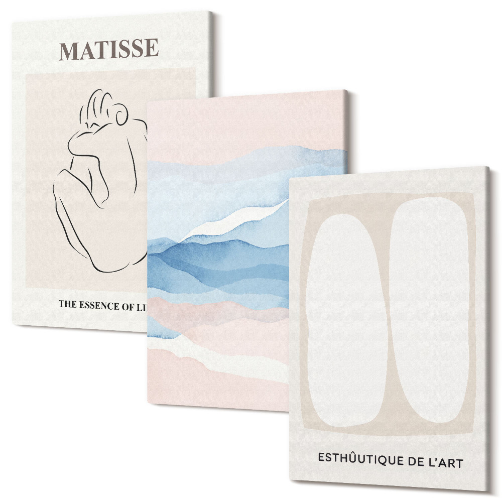 Tablou 3 piese Formele abstracte și culorile delicate ale lui Matisse