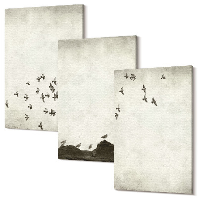 Tablou 3 piese Păsări în zbor pictate în stil minimalist