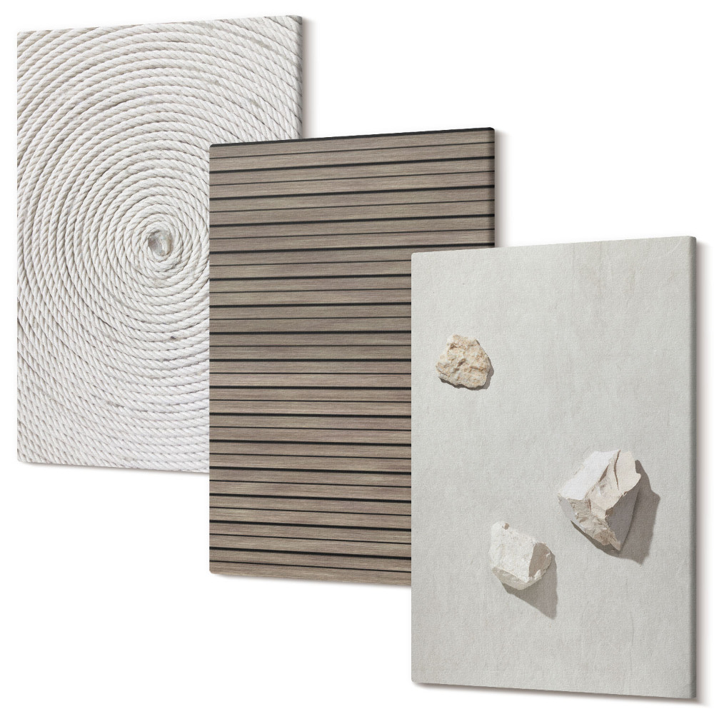 Tablou 3 piese Texturi naturale lemn pietre funie