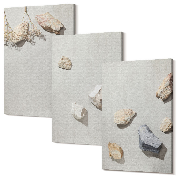 Tablou canvas set triptic Pietre de plaja Boho decoratiuni minimaliste