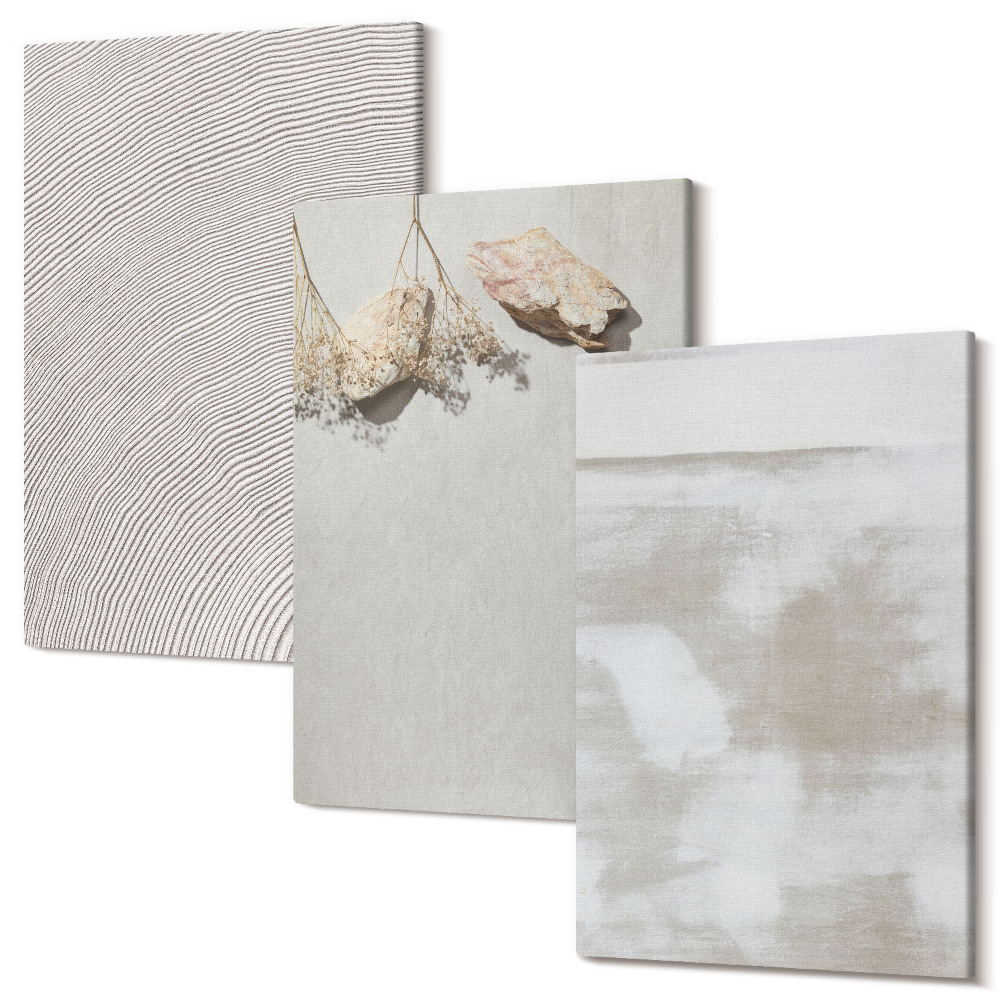 Tablou 3 piese Nisip, pietre și textură uzată în stil boho