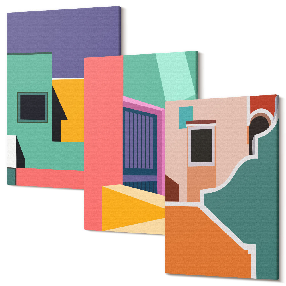 Tablou canvas set triptic Ilustrații colorate ale orașului într-un stil modern