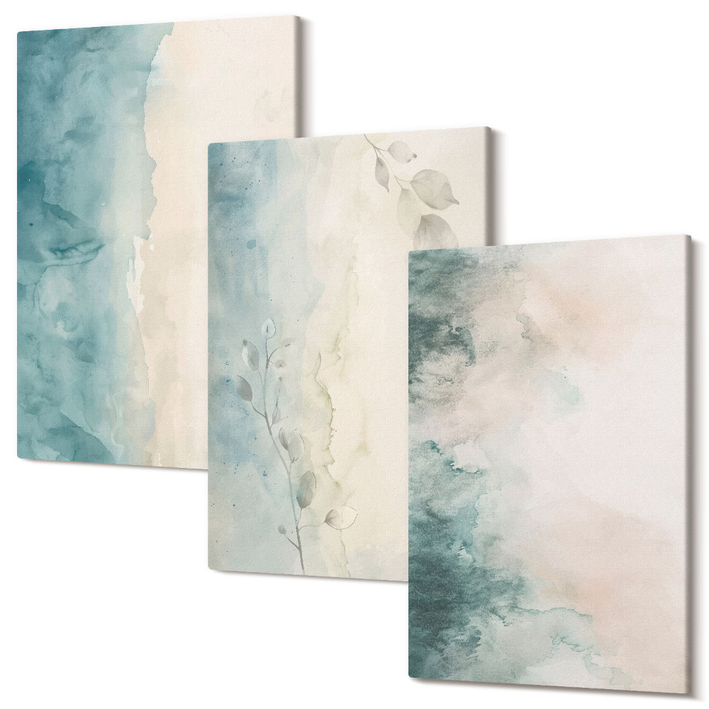 Set tablouri canvas triptic Picturi acuarele pe panza, stil minimalist