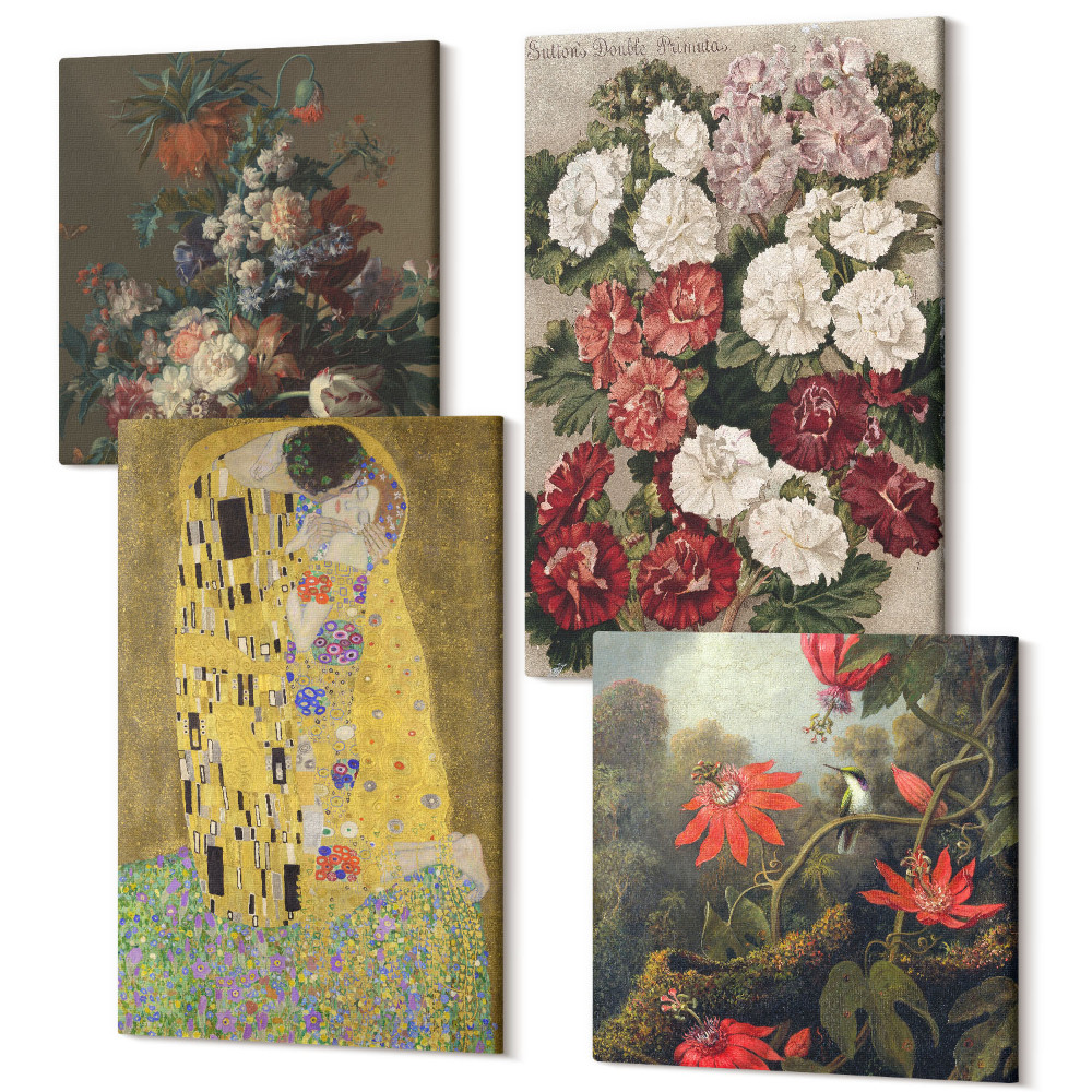Tablouri canvas set 4 piese Flori și copaci în stilul picturii Sărutul de Gustav Klimt