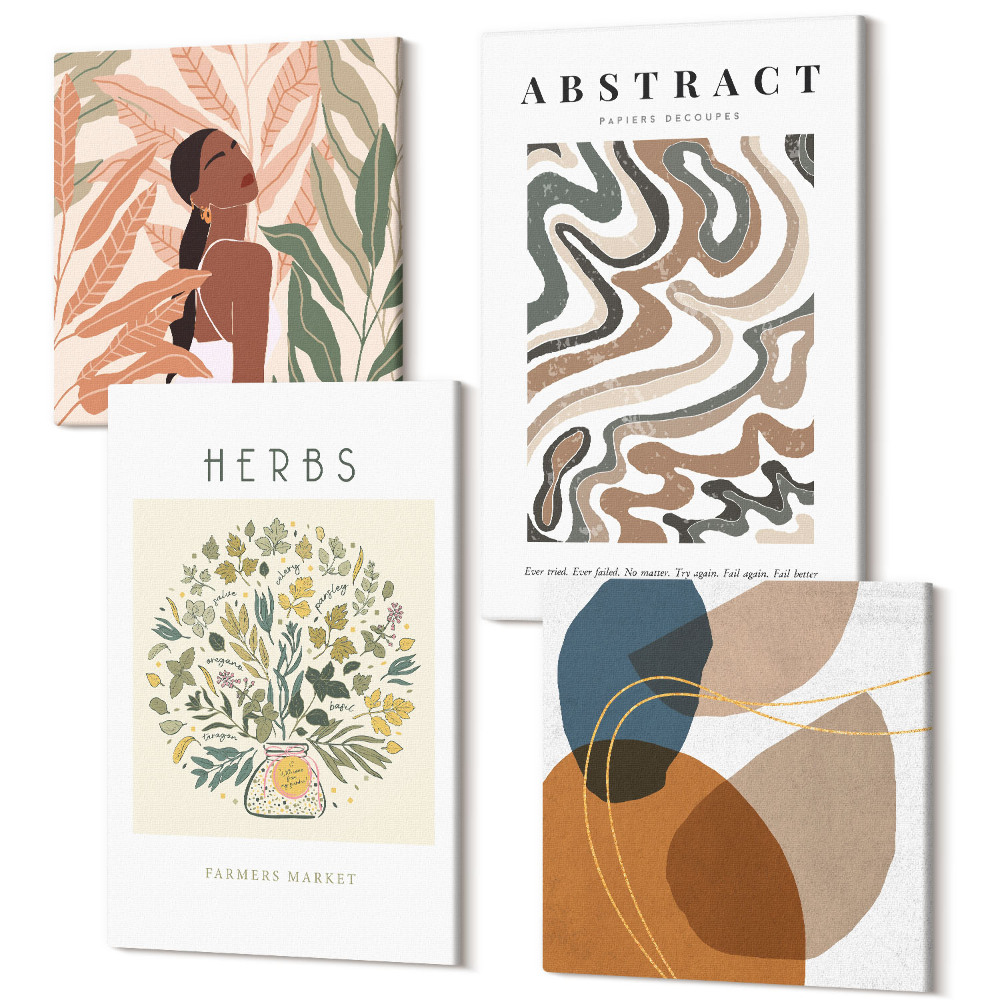 Tablouri multicanvas 4 piese Afișe minimaliste cu estetică boho pastel