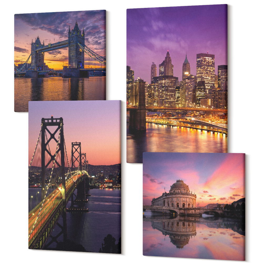 Tablouri multicanvas 4 piese Poduri de apus și peisaje urbane