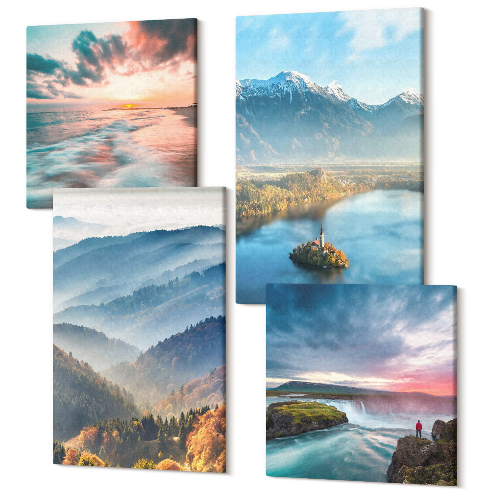 Tablouri multicanvas 4 piese Peisaje montane pitorești și cascade în natură