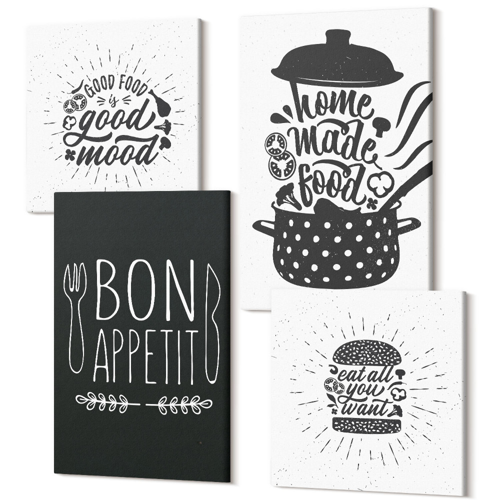 Tablouri multicanvas 4 piese Grafică cu alimente și sloganuri culinare