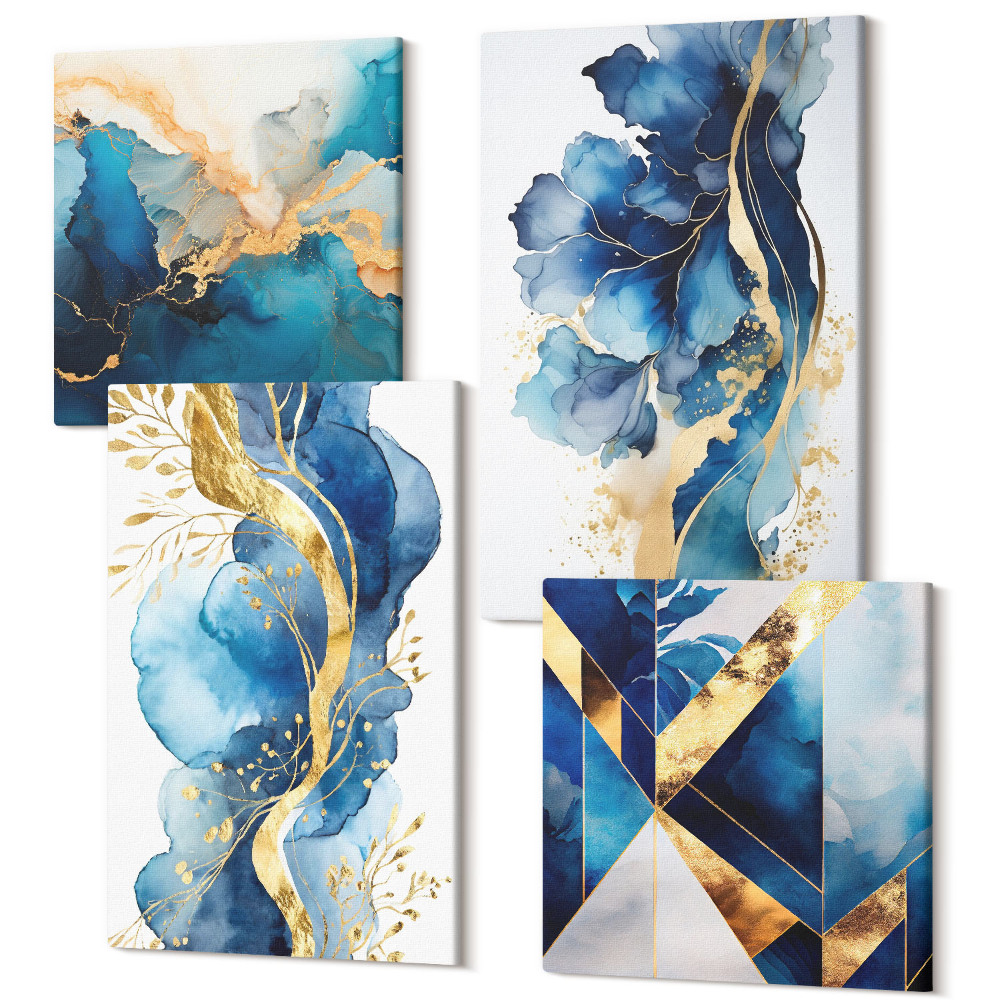 Tablouri multicanvas 4 piese Modele abstracte albastre cu accente delicate