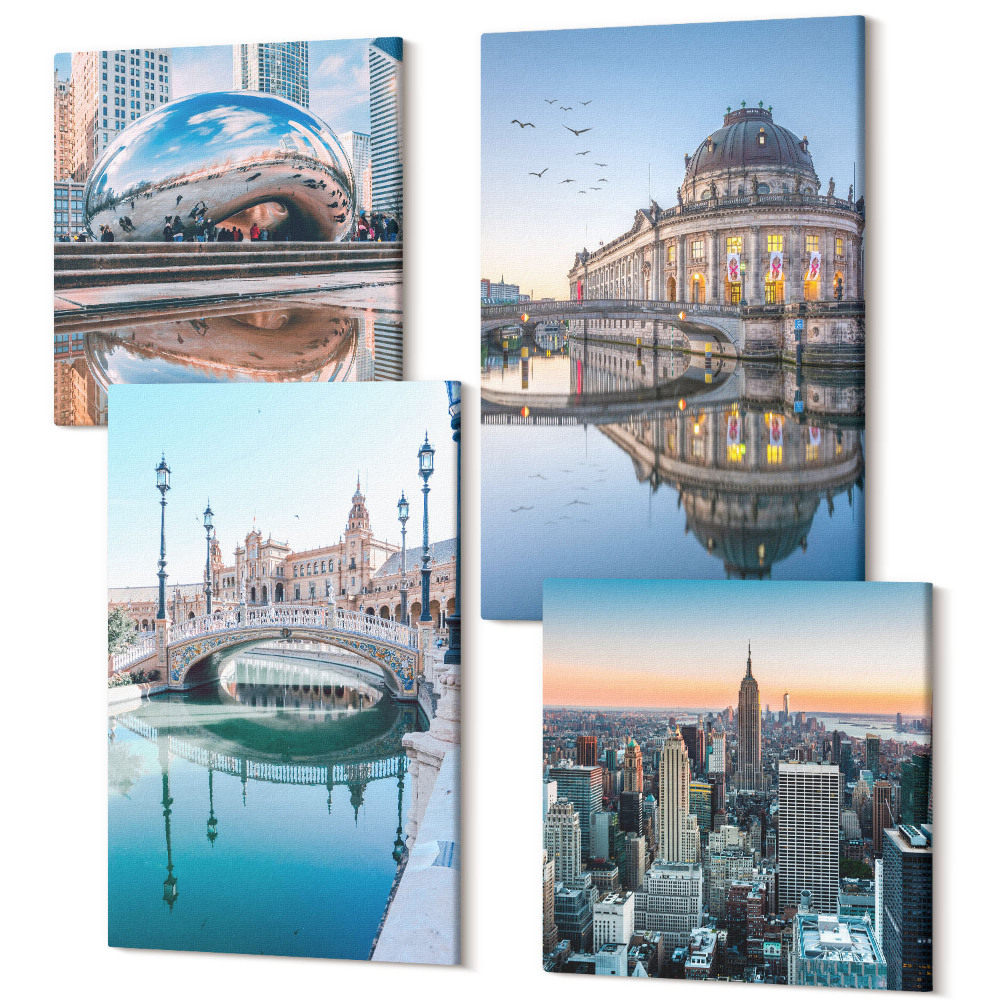 Tablouri canvas set 4 piese Arhitectura orașului reflectată în apă