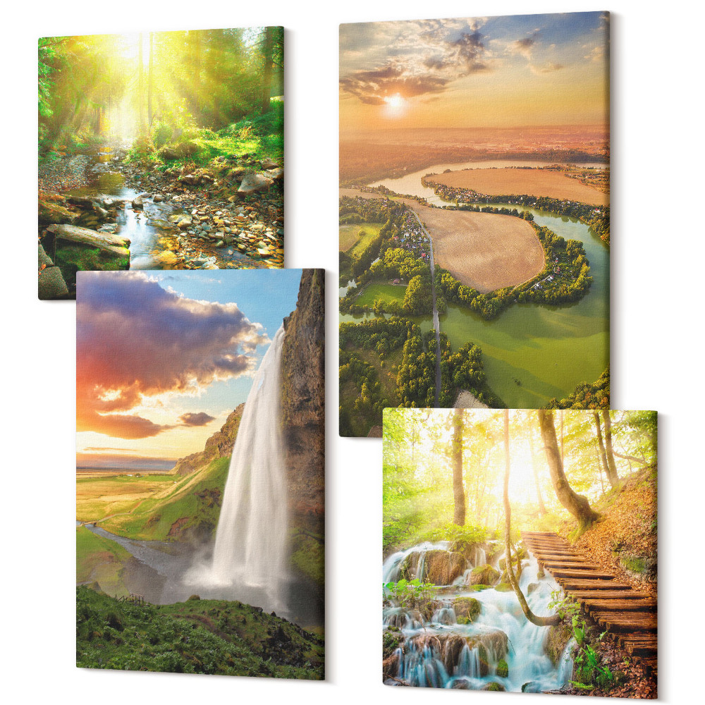 Tablou 4 piese Cascada Portocale de munte Peisaj italian cu apus