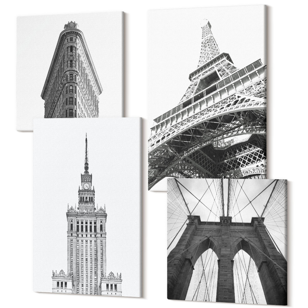 Tablouri multicanvas 4 piese Clădiri arhitecturale în minimalism alb-negru