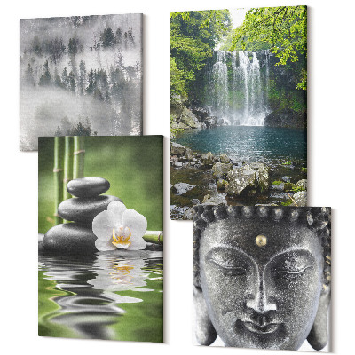Tablou 4 piese Armonia naturii cu pietre, apa si Buddha
