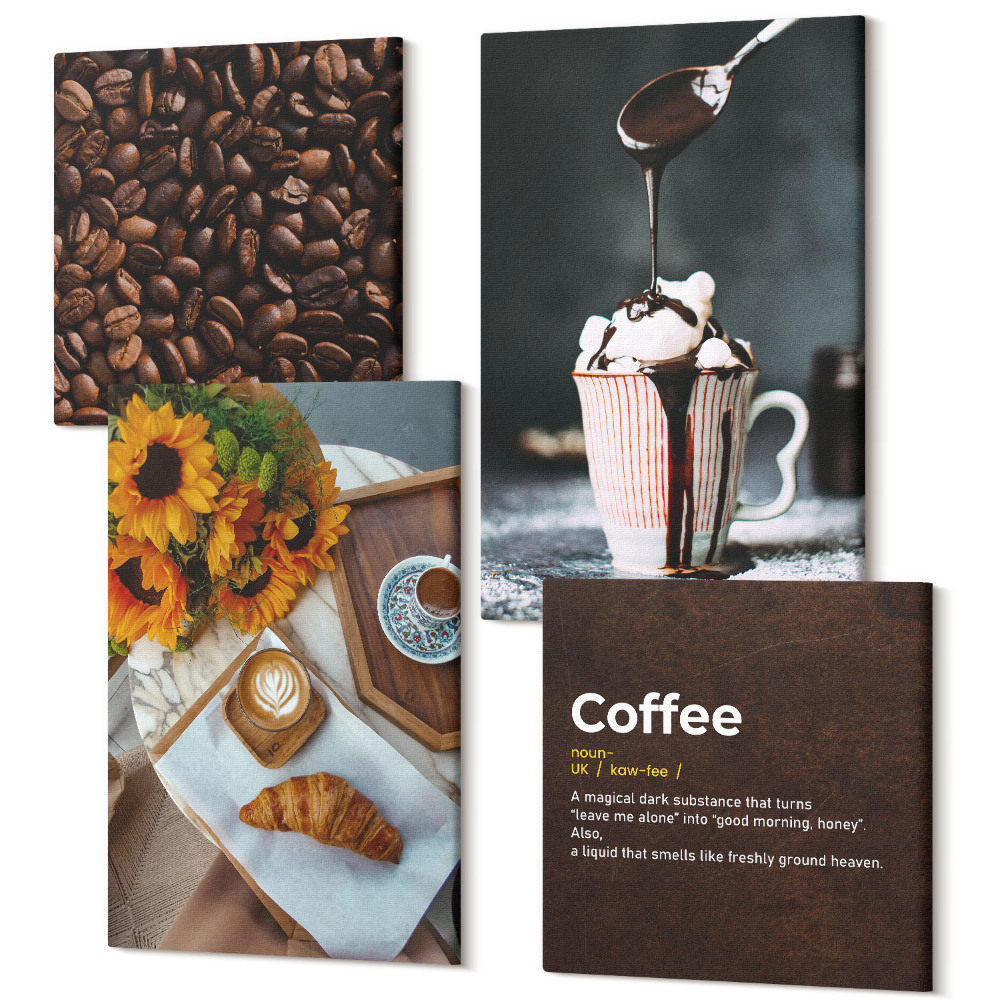 Tablouri multicanvas 4 piese Mic dejun italian boabe de cafea Definiție